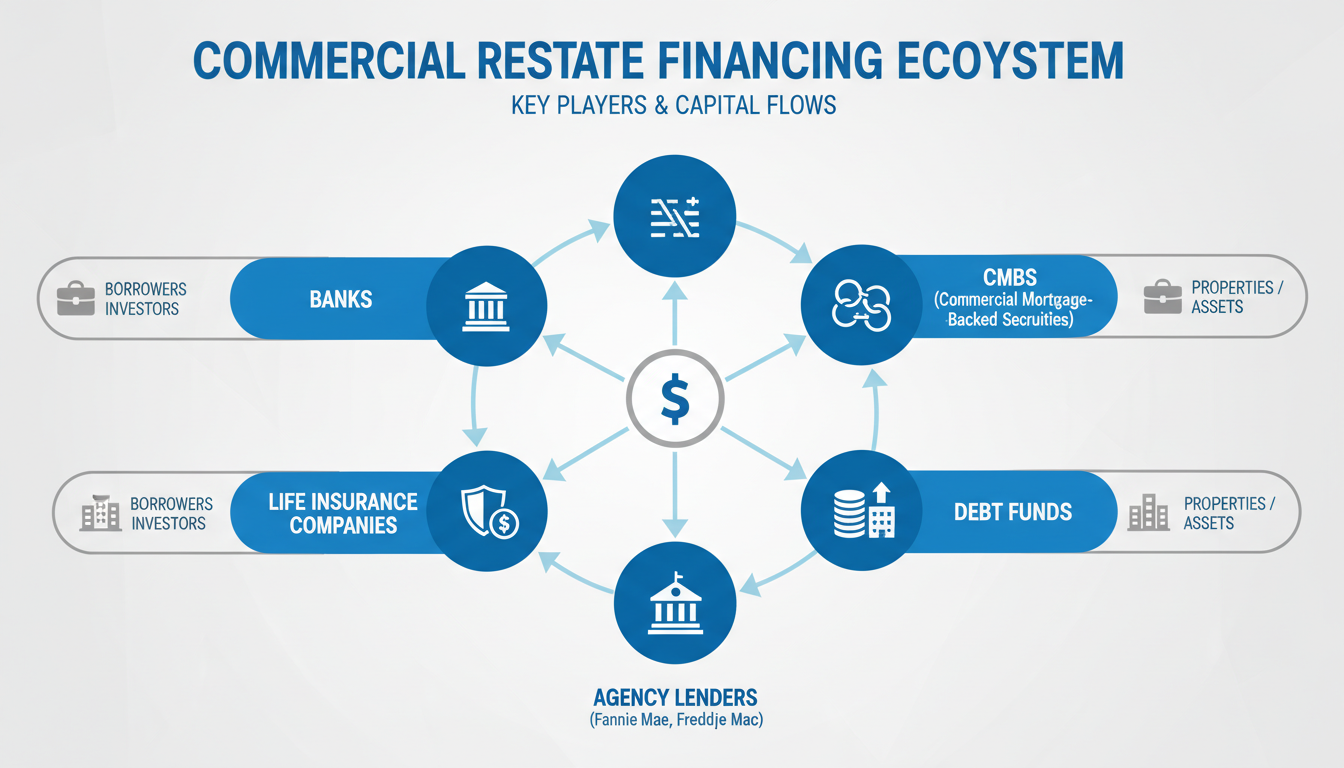 Commercial Real Estate Financing: Strategic Approaches for Today's Market Commercial real estate financing ecosystem showing different lender types and their relationships