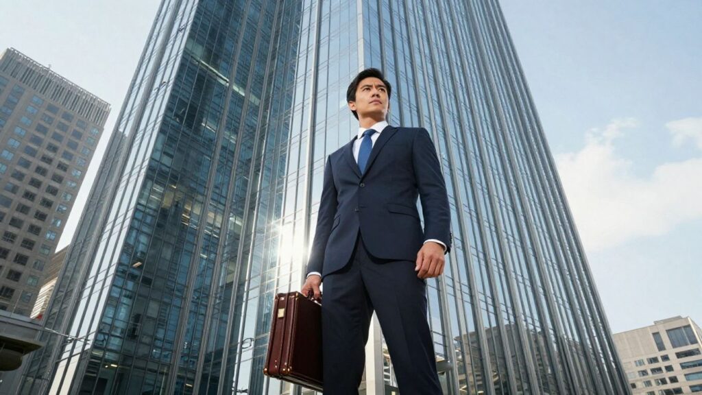 Commercial real estate investor facing a skyscraper.