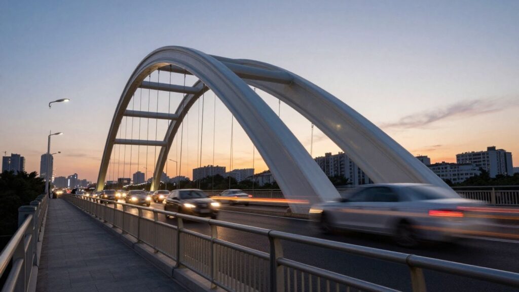 Modern bridge connecting cityscapes, symbolizing fast capital.