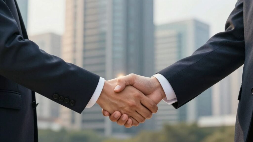 Business handshake symbolizing a strategic partnership in finance.