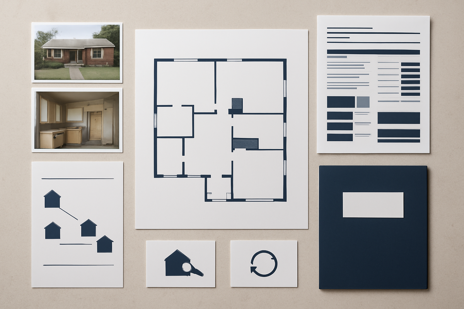 Organized house flip underwriting file with property photos, contractor budget and comparable sales