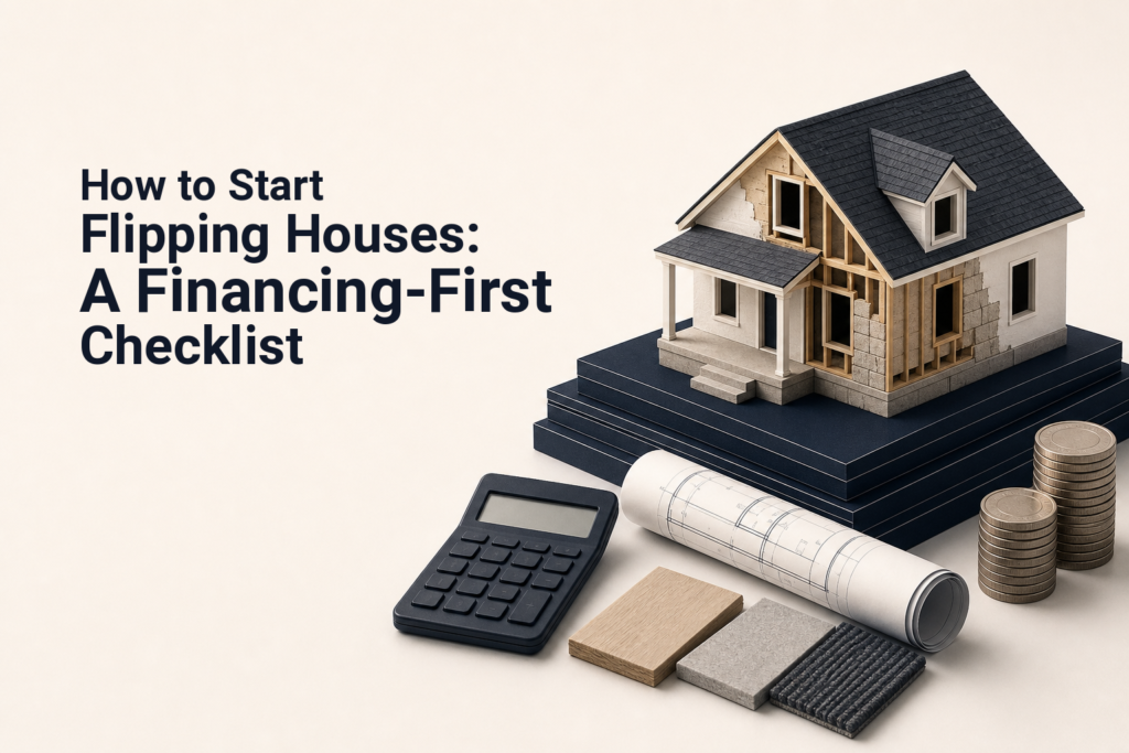 Investor reviewing a house renovation budget, property plans, and financing documents