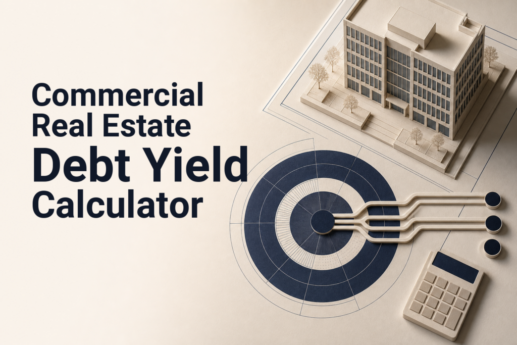 Commercial real estate loan analysis showing NOI, loan amount, debt yield, DSCR, and LTV